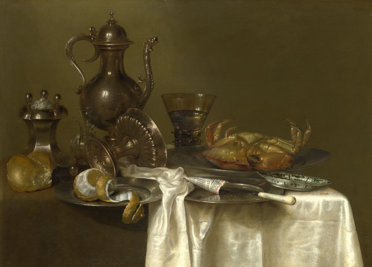 Csendélet: ón, ezüst edények és egy rák, 1636 körül alkotó: Willem Claesz. Heda