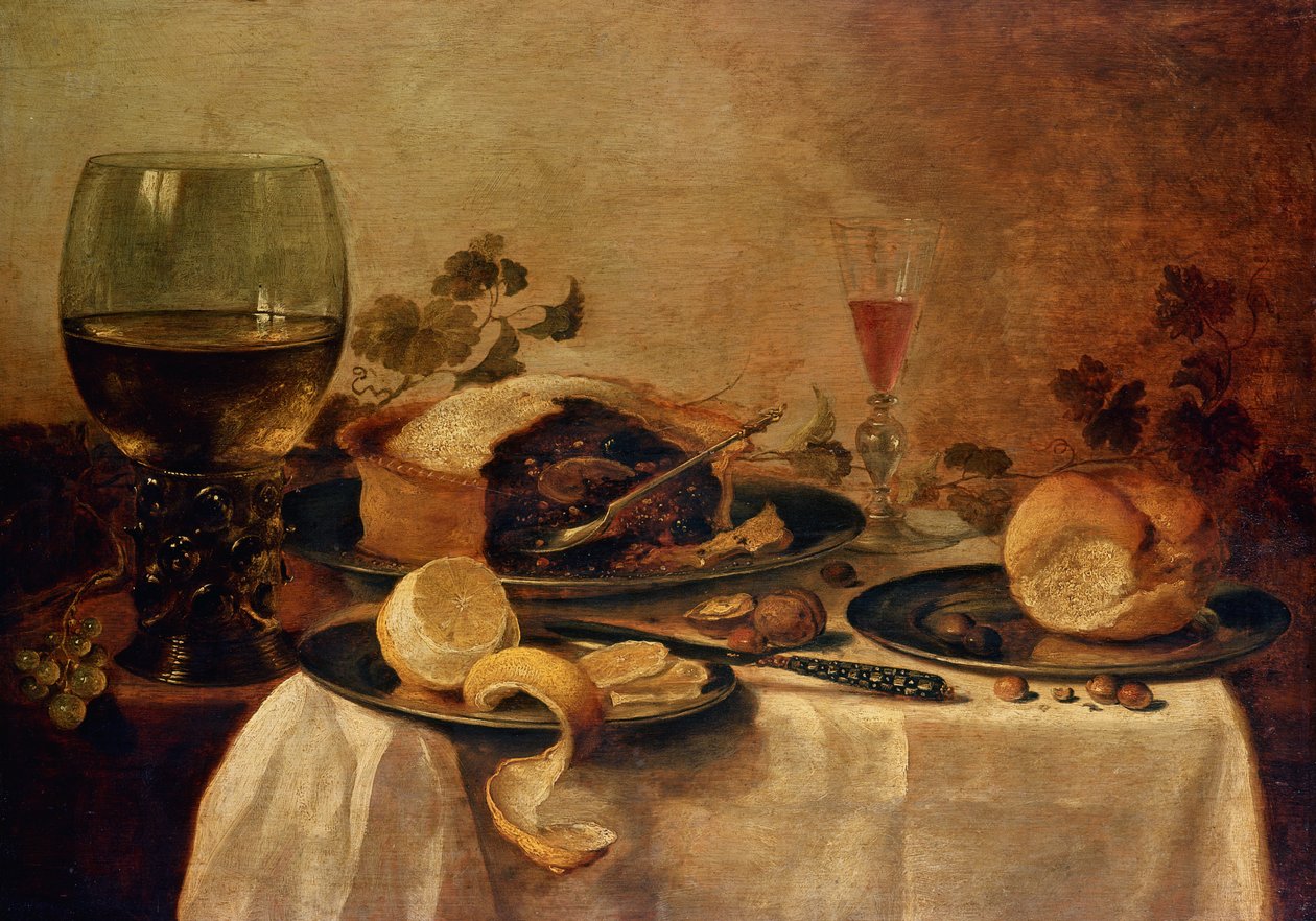 Csendélet gyümölcstortával, 1635 alkotó: Willem Claesz. Heda
