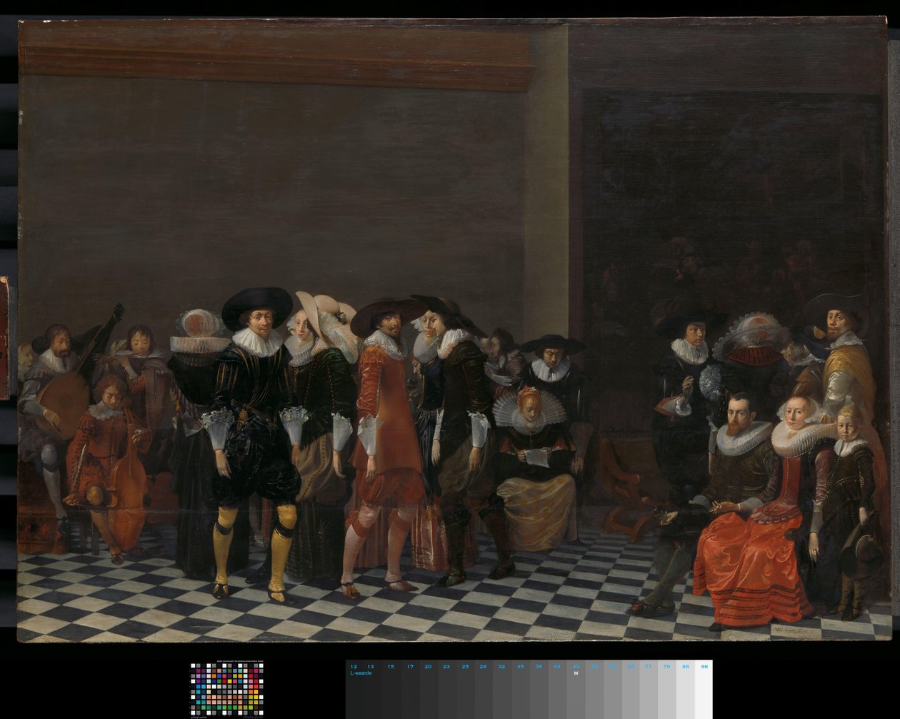 Esküvői lakoma, amelyet hagyományosan "Adriaen Ploos van Amstel és Agnes van Bijler esküvőjének" hívnak, 1616 alkotó: Willem Cornelisz Duyster