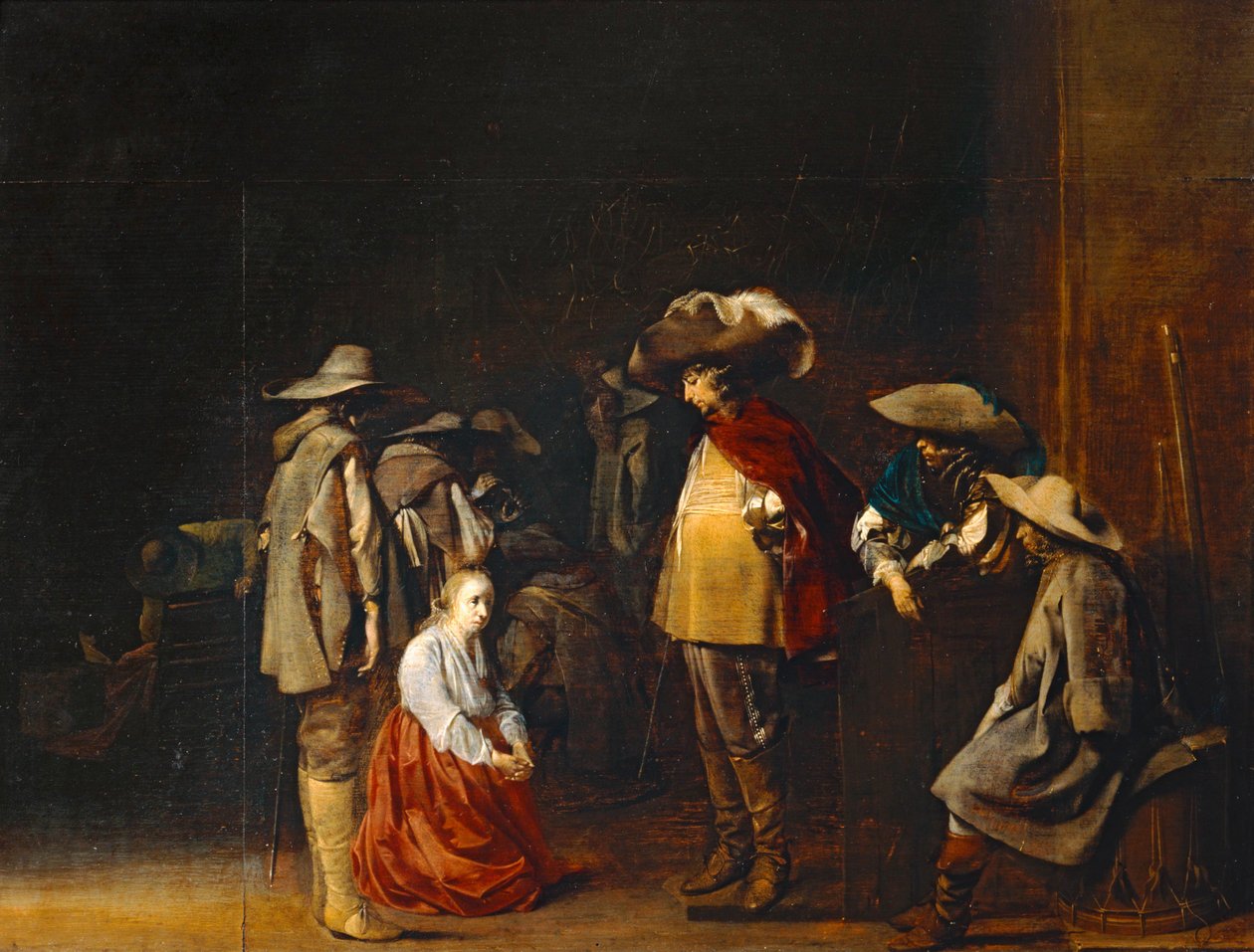 Corps de garde avec femme suppliant des soldats, dit aussi Les Maraudeurs - Gárda a katonákhoz könyörgő nővel, más néven A martalócok ... alkotó: Willem Cornelisz Duyster