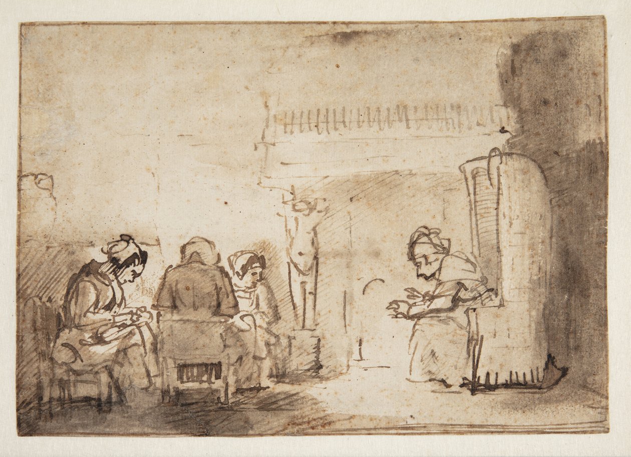 Nők a kandallónál Rembrandt házában alkotó: Willem Drost