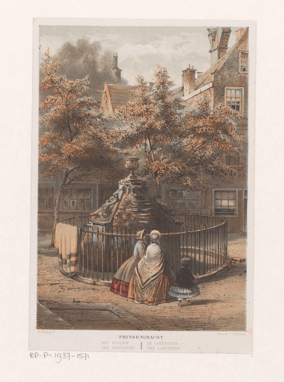 Szökőkút a labirintusban Amszterdamban Prinsengracht a labirintus / der Irrgarten / le labyrinthe / a labirintus (cím a tárgyon) alkotó: Willem Hekking jr.