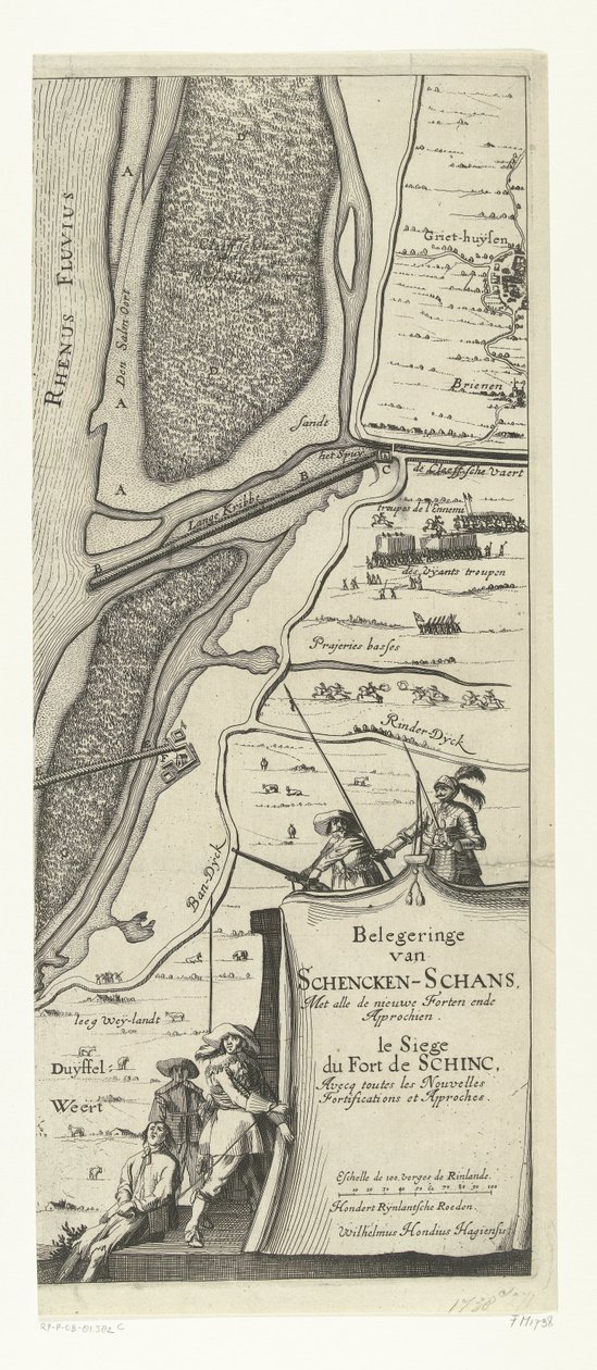 Beleg van Schenckenschans (jobb oldal), 1635 Schencken-Schans ostroma, minden új erőddel és megközelítéssel alkotó: Willem Hondius