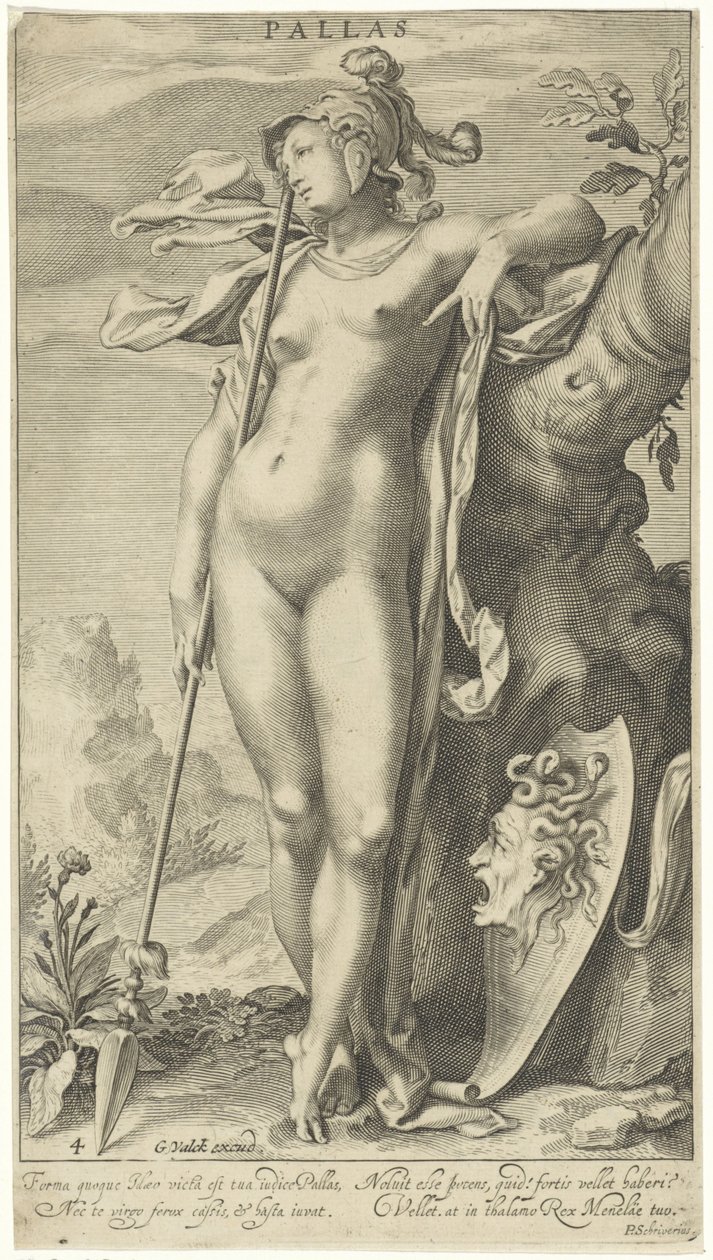 Minerva egy fa mellett Pallas (cím a tárgyon) Párizsi ítélet (sorozat címe) alkotó: Willem Isaacsz. van Swanenburg