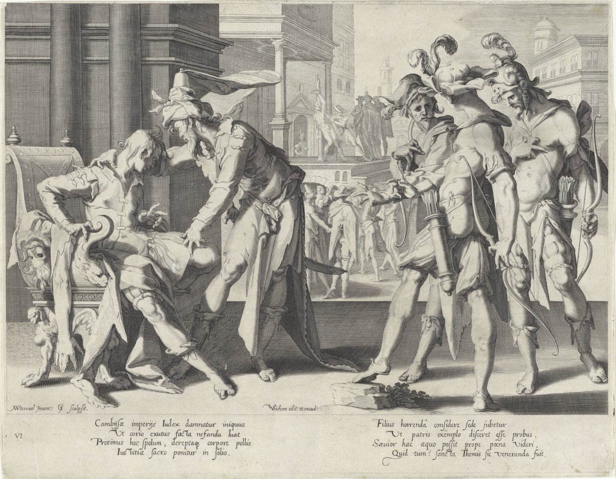 Oordeel van Cambyses Az igazságosság trónja (sorozat címe) alkotó: Willem Isaacsz. van Swanenburg