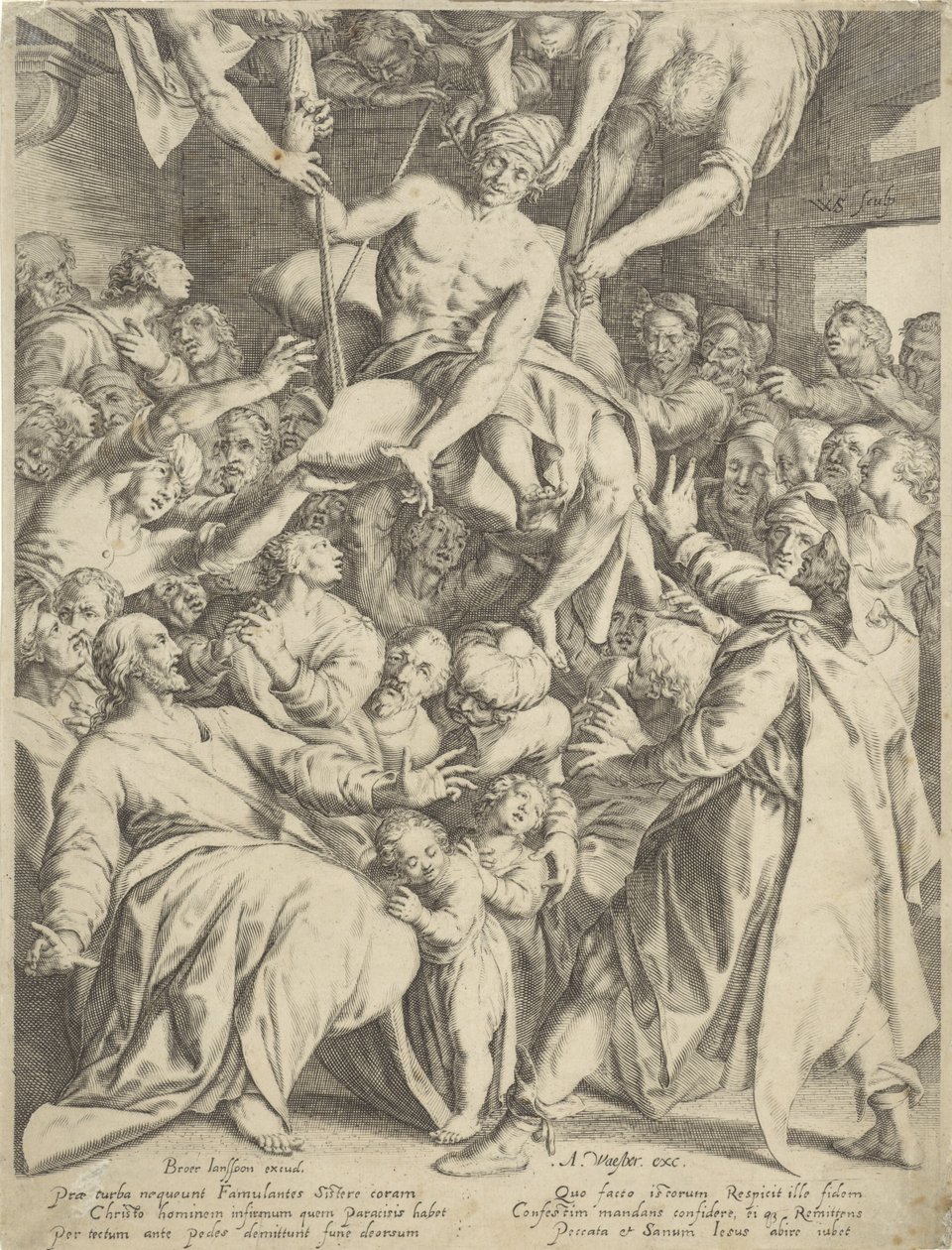Bénultan leeresztették Krisztushoz a tetőn keresztül alkotó: Willem Isaacsz. van Swanenburg