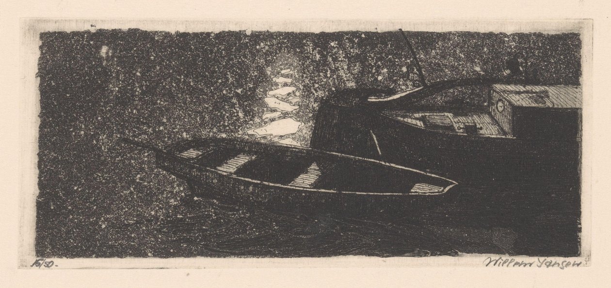 Tat és evezős csónak alkotó: Willem Jansen (graveur) (signed by artist)