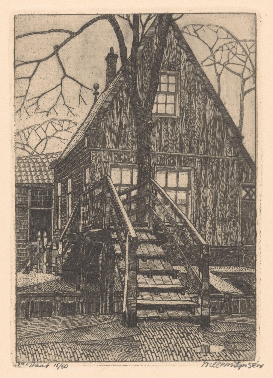 Ház híddal Westzaanban alkotó: Willem Jansen (graveur) (signed by artist)