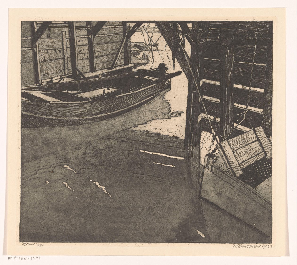 Horgászkártyás uszályház és beépített horgászkártyás uszály belseje alkotó: Willem Jansen (graveur) (signed by artist)