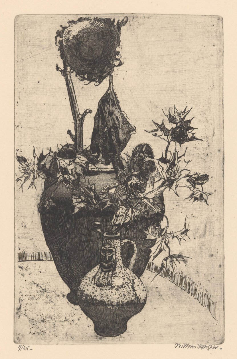 Csendélet fonnyadt napraforgóval alkotó: Willem Jansen (graveur) (signed by artist)