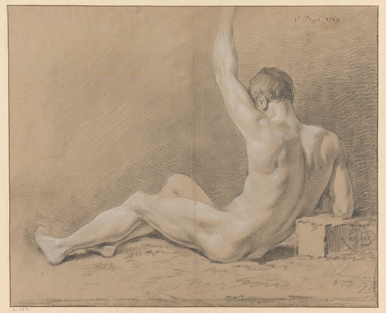 ülő férfi akt, hátulról nézve (1. díj 1769) alkotó: Willem Joseph Laquy