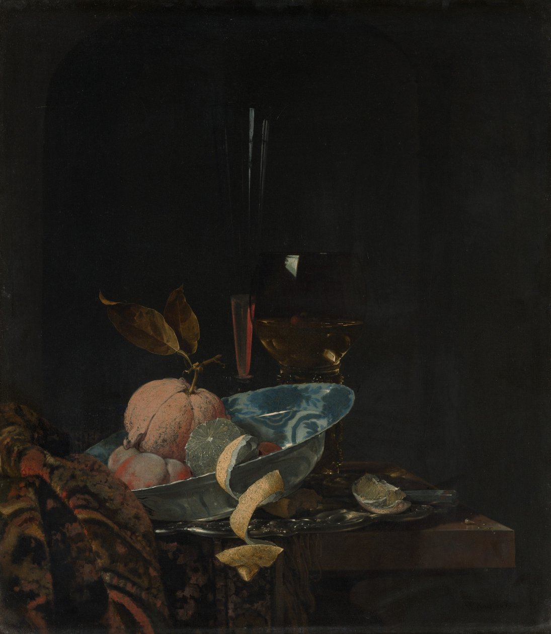 Csendélet gyümölccsel, üvegáruval és Wanli-tállal, 1659. alkotó: Willem Kalf