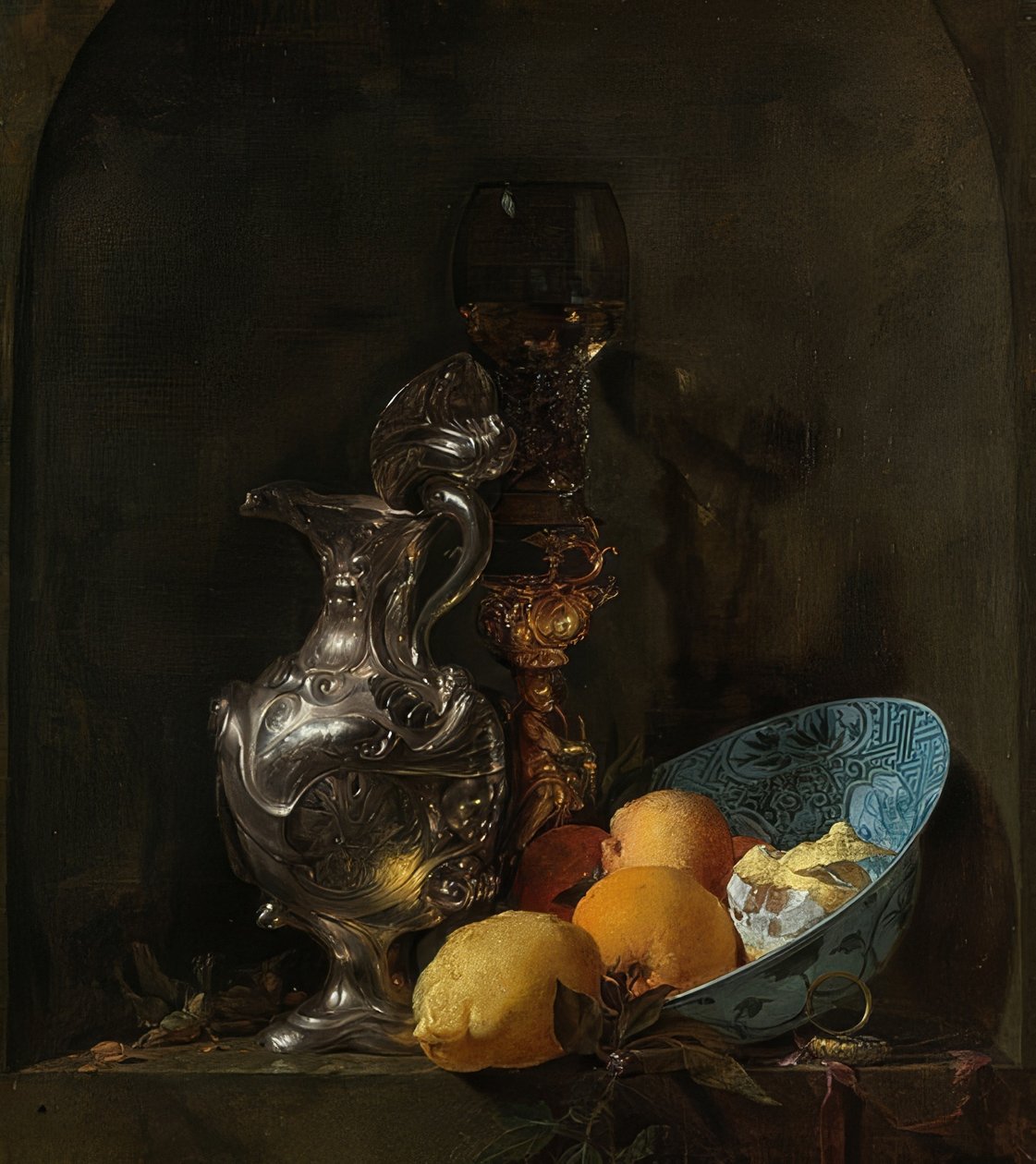 Csendélet ezüst kancsóval és porcelán tálkával. 1655-60 alkotó: Willem Kalf