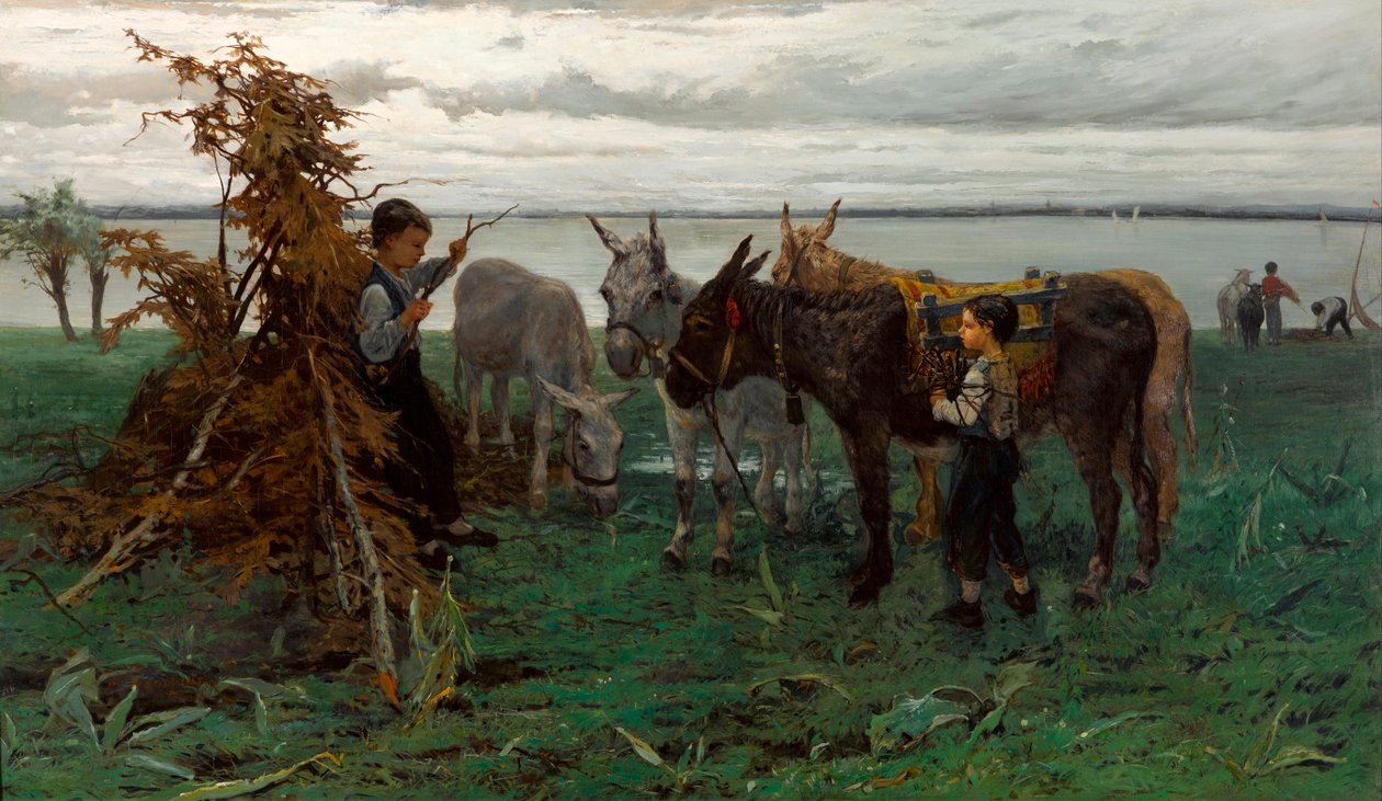 ""Garcons gardant des anes"" (Szamarakat terelő fiúk) Peinture de Willem Maris (1844-1910) - 1865 - Olaj, vászon Mérete 90,3x138 cm Gemeentemuseum Hágai alkotó: Willem Maris