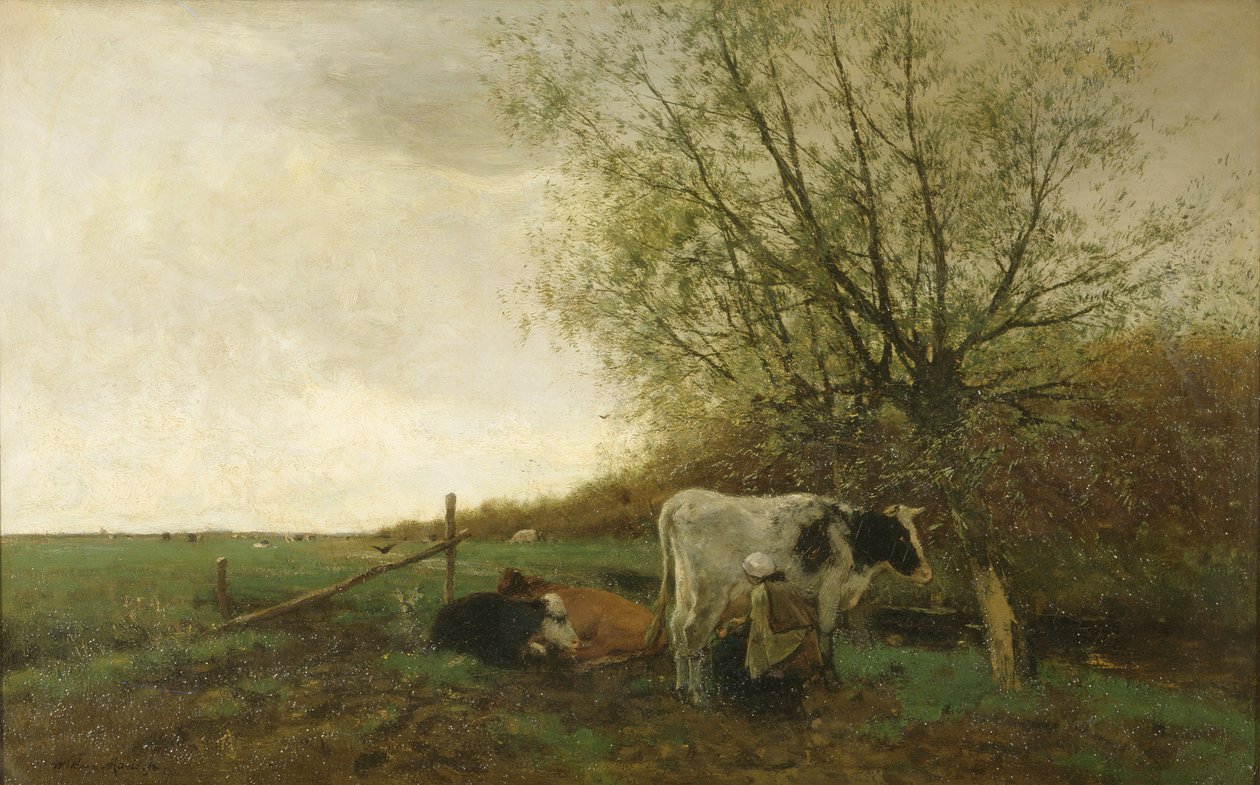 Fejési idő (olaj, vászon) alkotó: Willem Maris