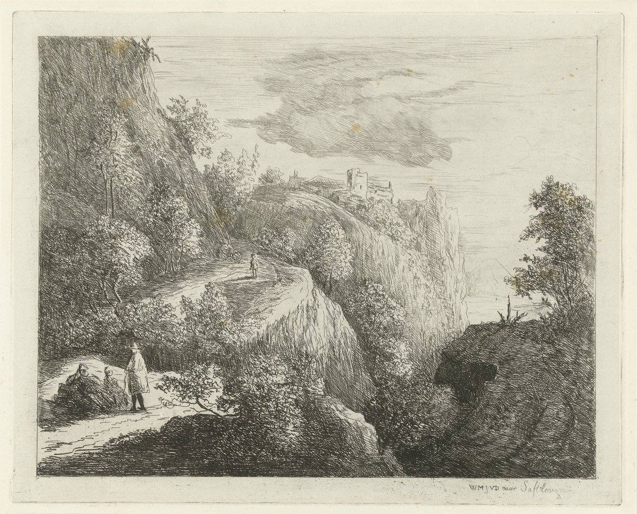 Hegyi táj pihenő alakokkal az út szélén alkotó: Willem Matthias Jan van Dielen