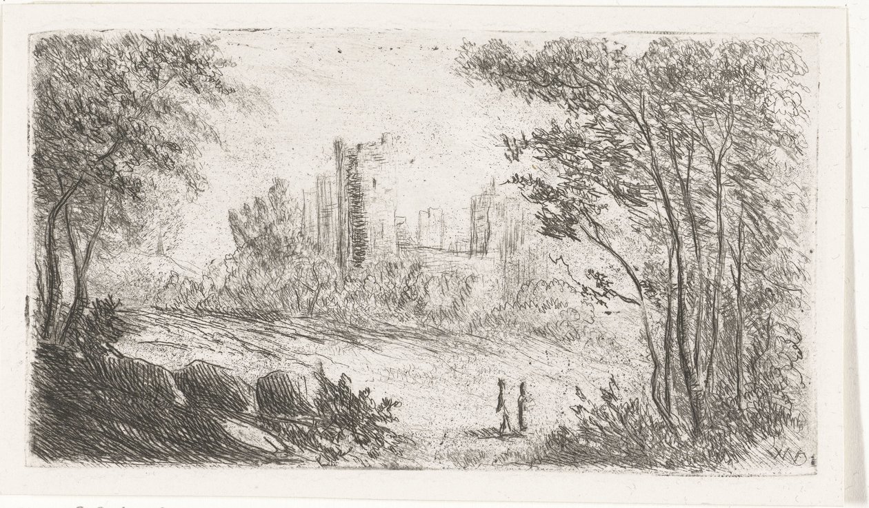 Táj várromokkal és két figurával alkotó: Willem Matthias Jan van Dielen