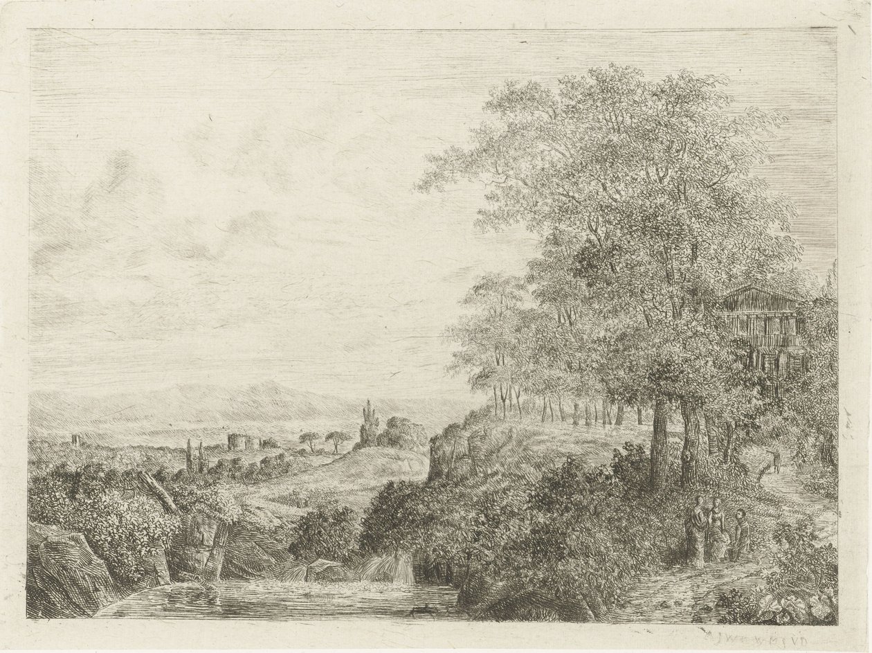 Déli táj templommal és alakokkal alkotó: Willem Matthias Jan van Dielen