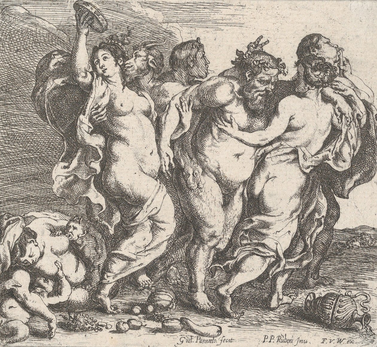 A részeg Silenus, nimfák és szatírok kíséretében, 1632. alkotó: Willem Panneels