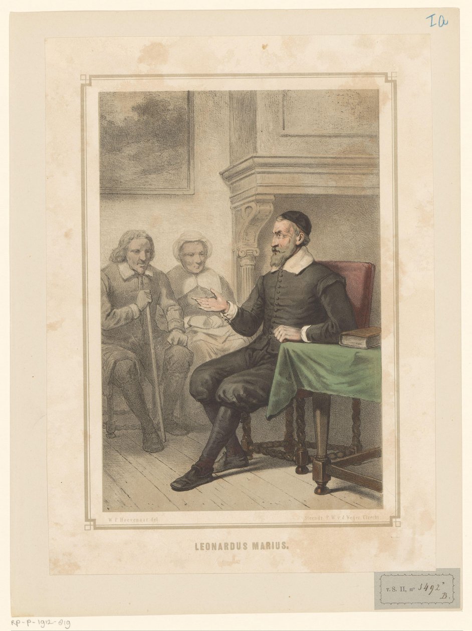 Leonardus Marius van der Goes egy férfihoz és egy nőhöz szól Leonardus Marius (cím a tárgyon) alkotó: Willem Pieter Hoevenaar