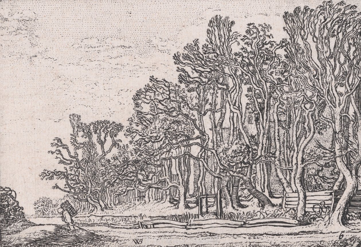 Két deszka sövény, Verscheyden Landtschapjes Various Little Landscapes, 6. tábla,..., kb. 1616. alkotó: Willem Pietersz. Buytewech