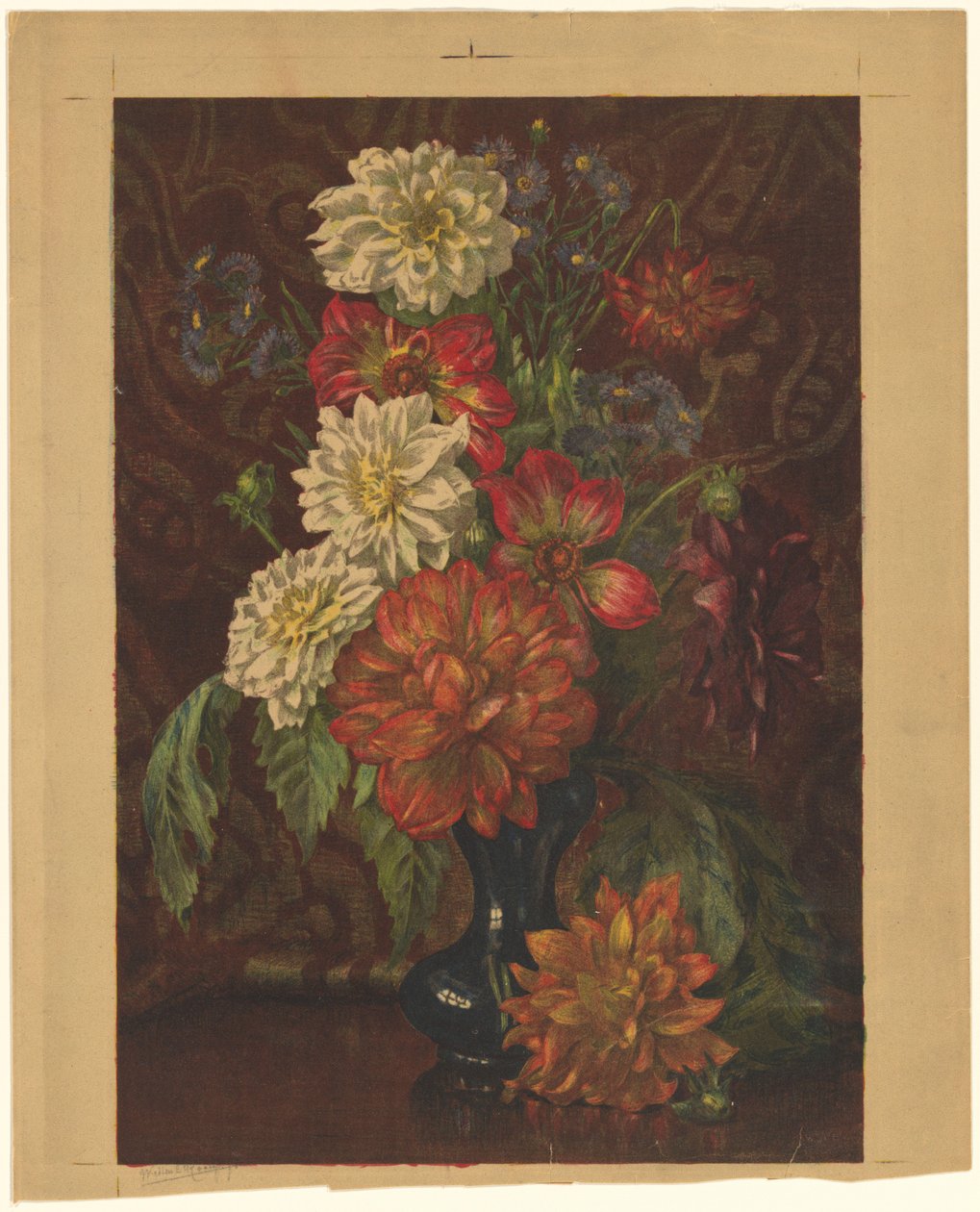 Váza dáliákkal alkotó: Willem Roelofs (II) (signed by artist)