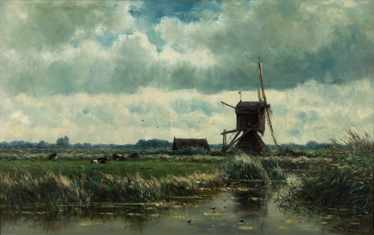 Polder táj szélmalommal Abcoude közelében alkotó: Willem Roelofs