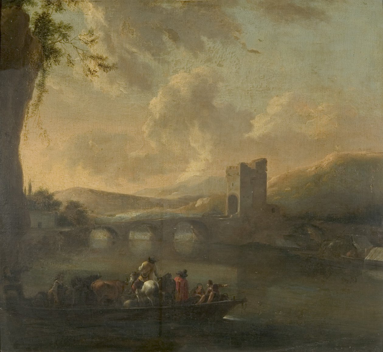 A folyón átkelő komphajó, 1640 körül (olaj, vászon, tábla) alkotó: Willem Schellinks