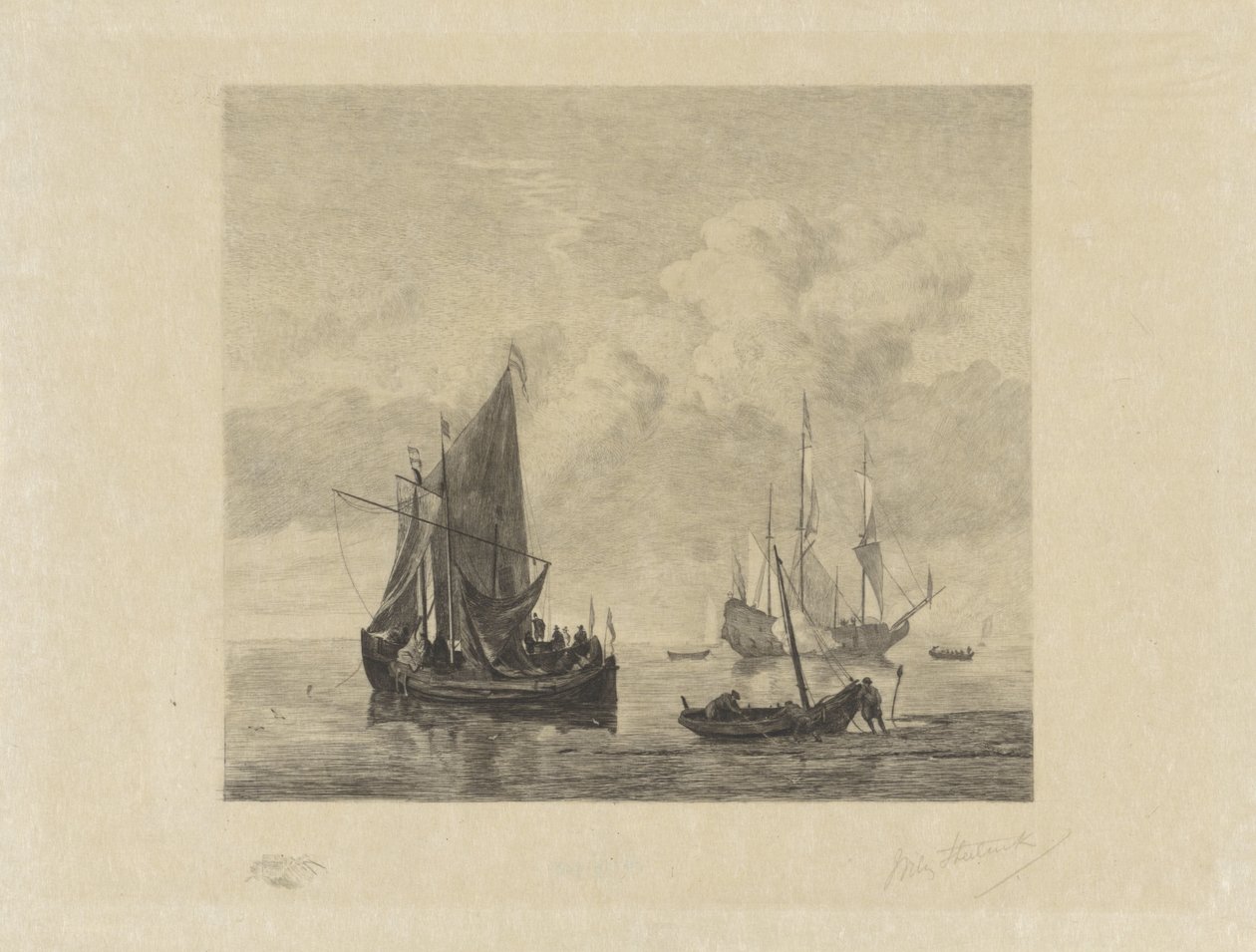 Vitorlás hajók nyugodt tengereken alkotó: Willem Steelink (II) (signed by artist)