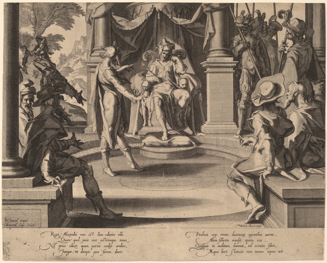 Nagy Sándor az igazságszolgáltatásban ül alkotó: Willem Swanenburgh, after Joachim Anthonisz Wtewael