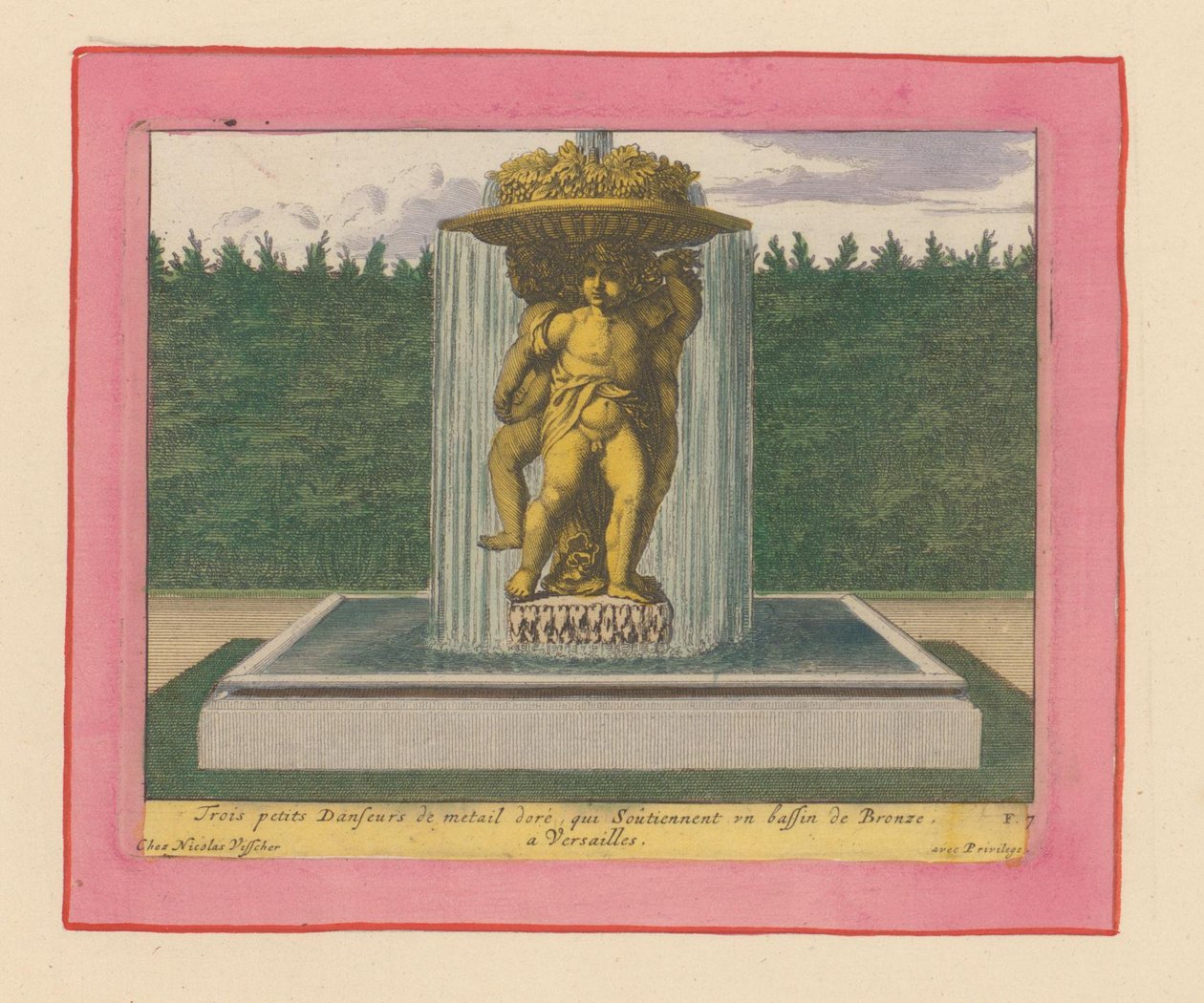 Brunnen mit einer Statue von drei tanzenden Putti, die eine Schale über ihren Köpfen tragen alkotó: Willem Swidde