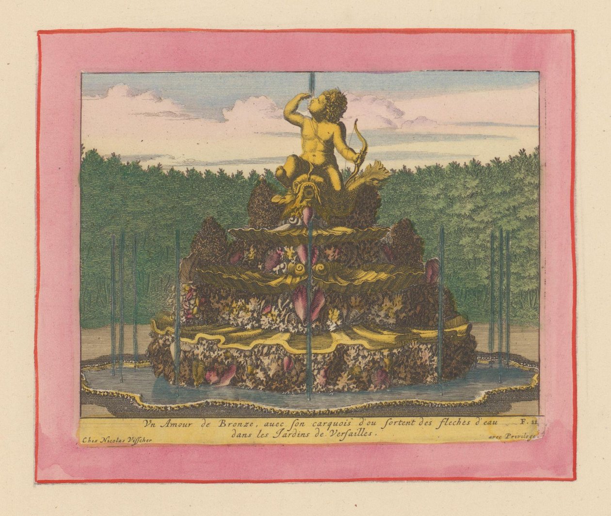 Brunnen mit einer Statue eines Putto mit Bogen in der Hand, sitzend auf einem Delfin alkotó: Willem Swidde