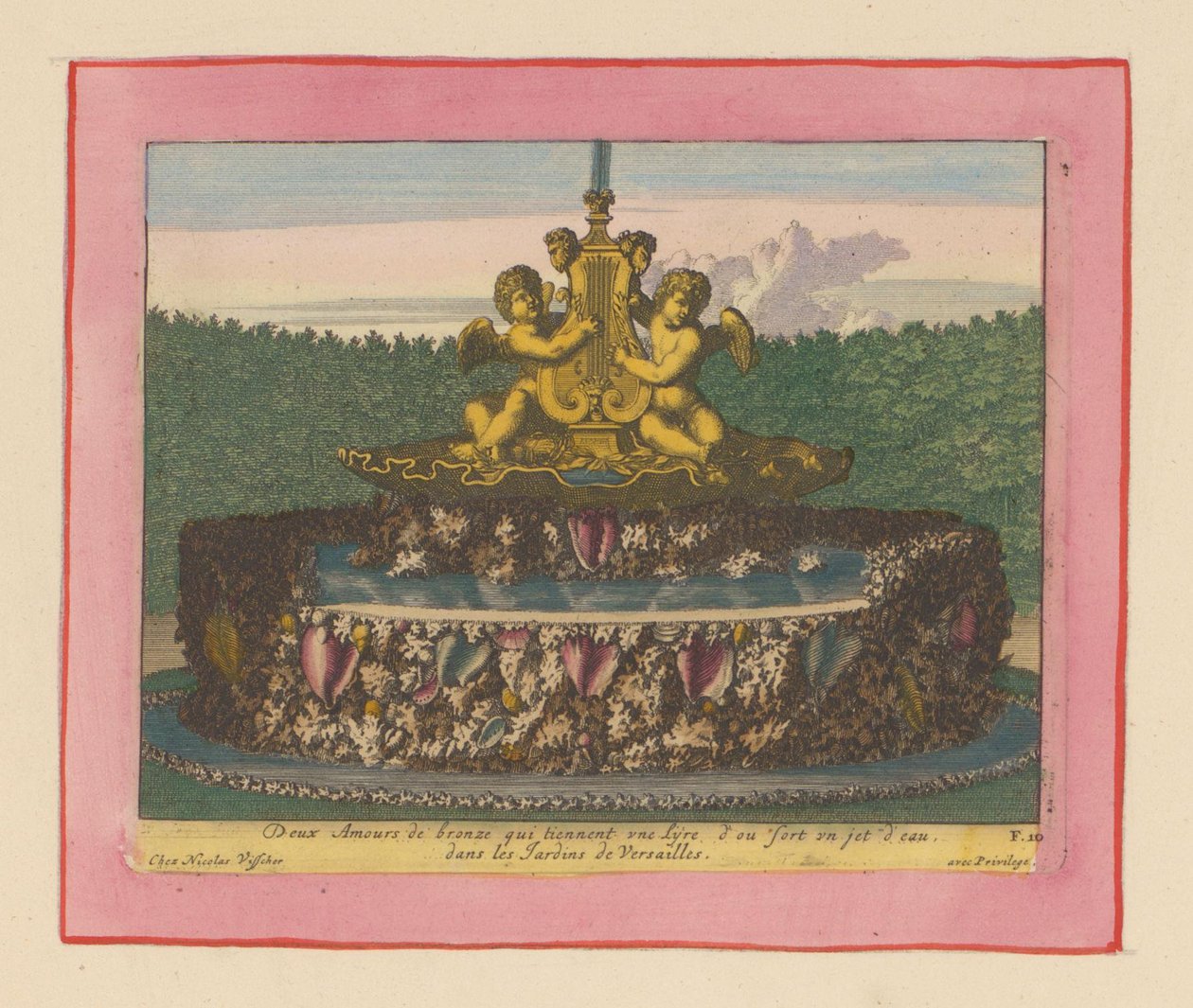 Brunnen mit einer Statue von zwei geflügelten Putti, die eine Leier tragen alkotó: Willem Swidde
