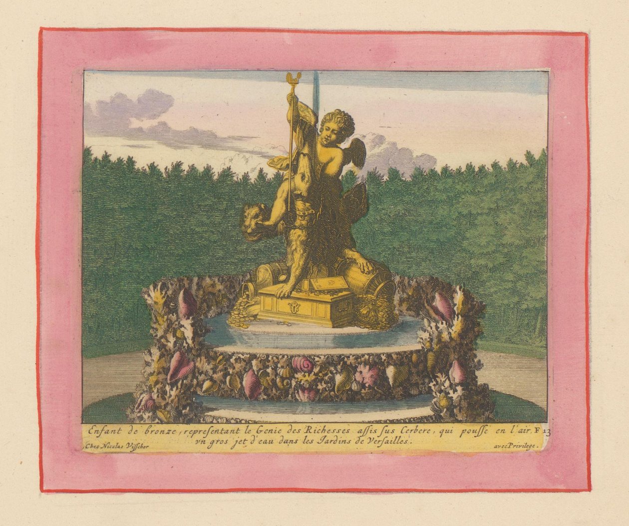 Brunnen mit einem Putto als Personifikation des Reichtums, sitzend auf Cerberus alkotó: Willem Swidde