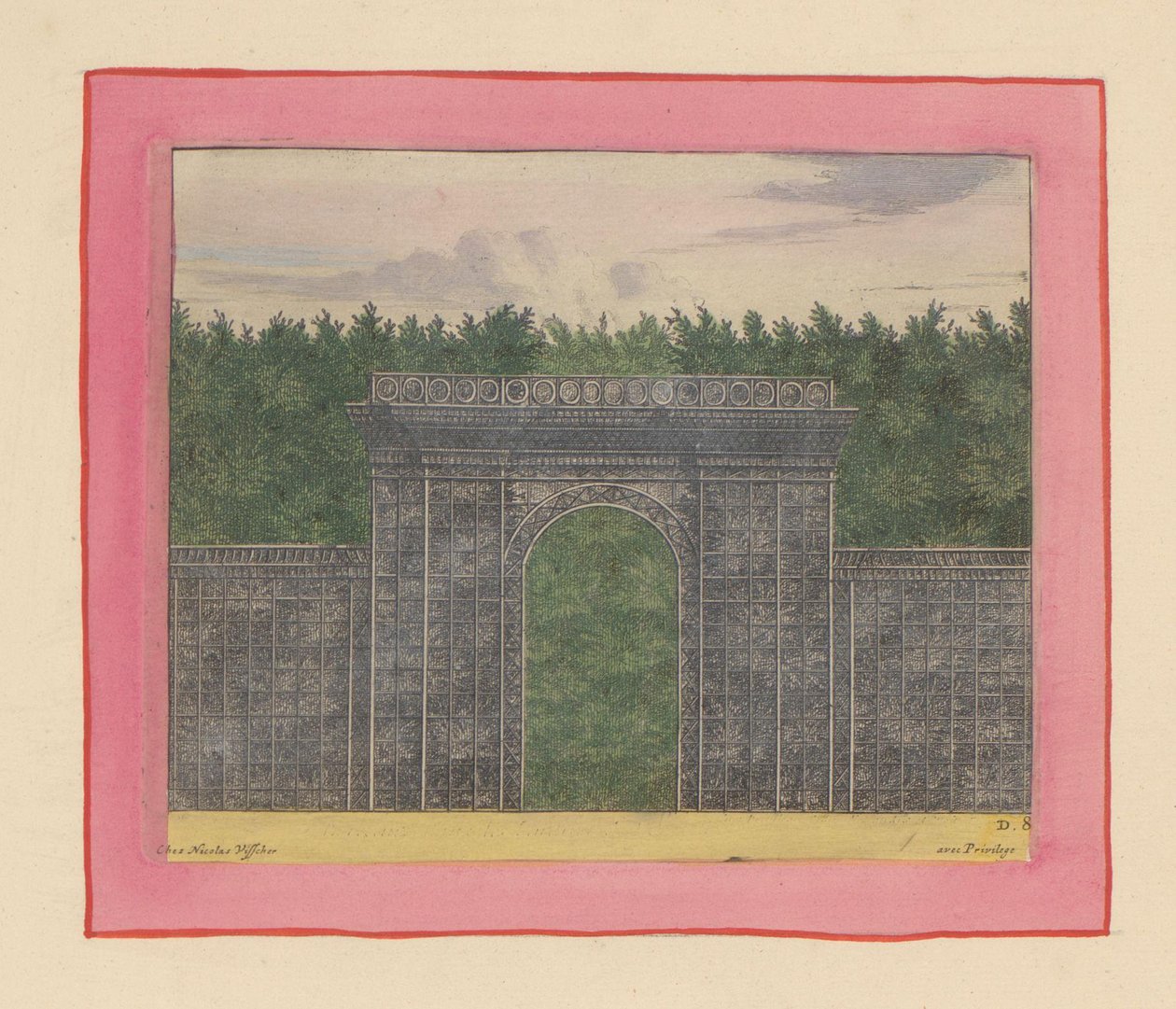 Rechteckiger Pavillon aus Lattenwerk mit Tor für eine Hecke in den Gärten von Versailles alkotó: Willem Swidde