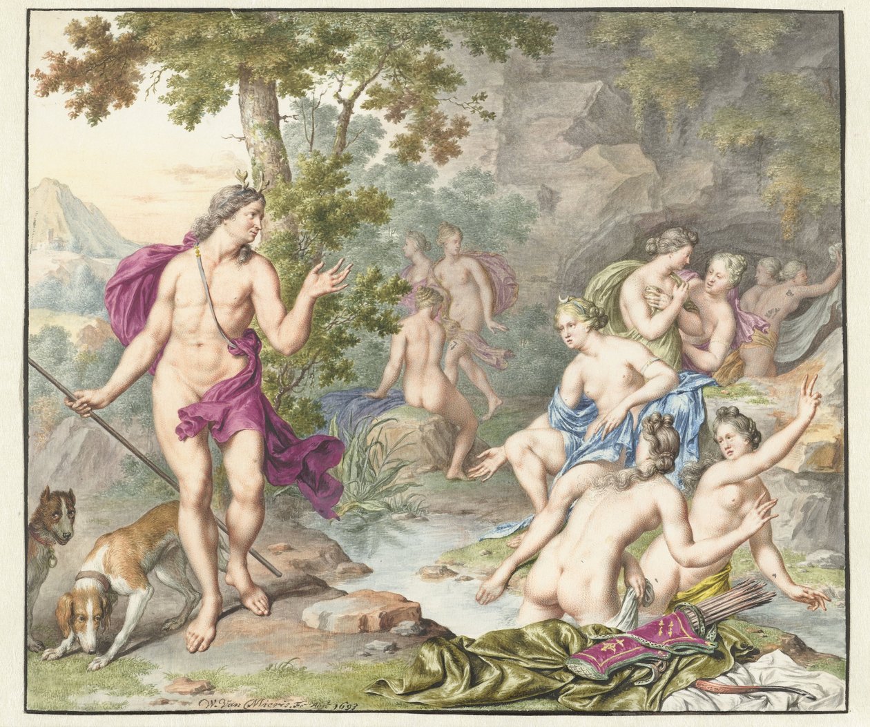 Actaeon meglepi Dianát és társait alkotó: Willem Van Mieris