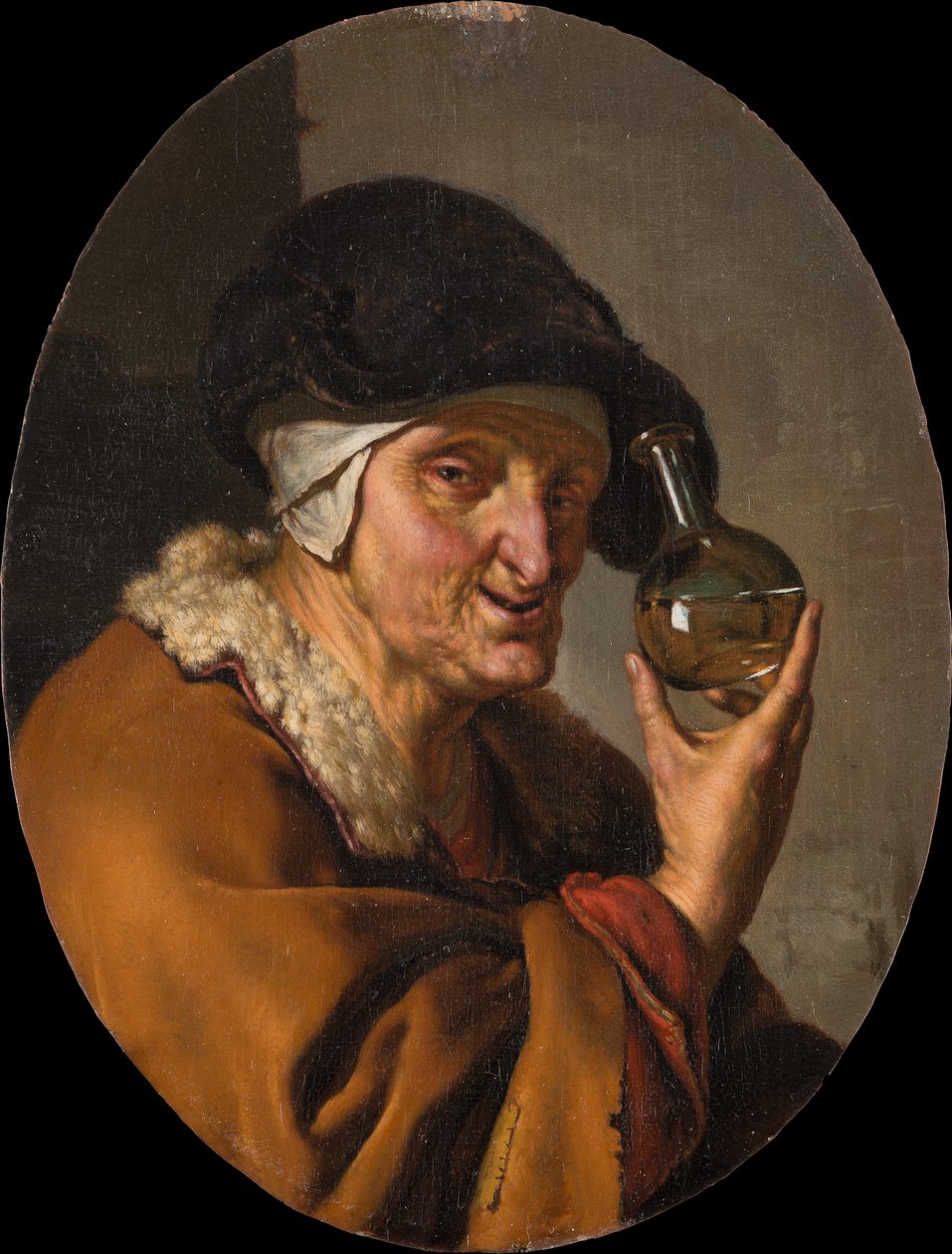 Idős nő vizeletüveggel: „A kuruzsló” alkotó: Willem Van Mieris