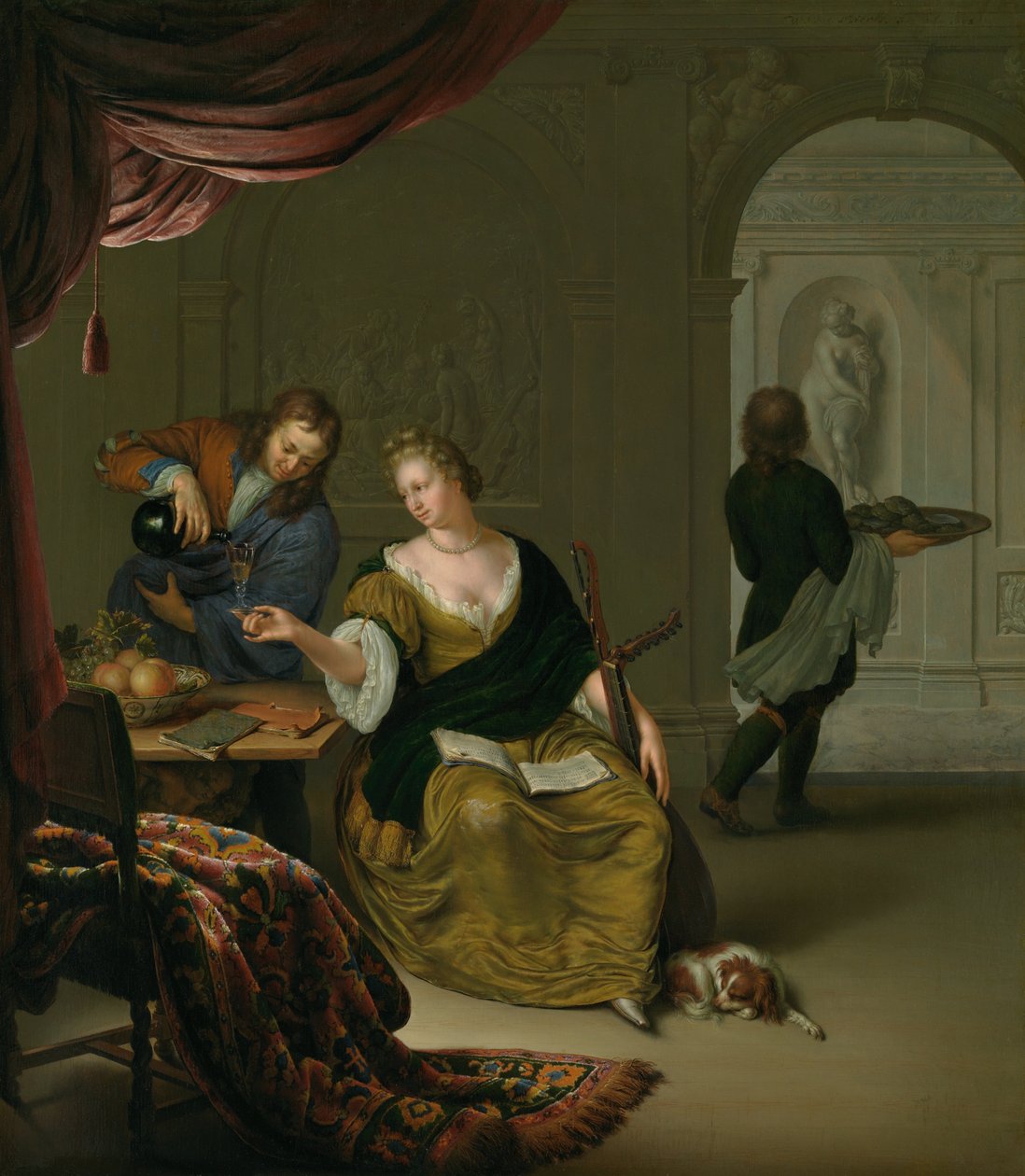 Az elhanyagolt lant Egy hölgy lanttal borozgat gazdag belső térben, 1705. alkotó: Willem Van Mieris