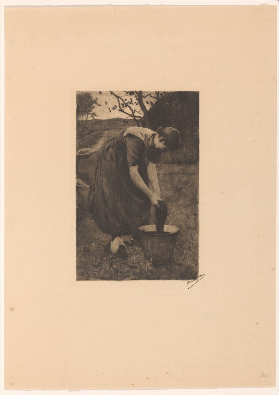 A gazda felesége vödörben mos textileket alkotó: Willem Witsen (signed by artist)