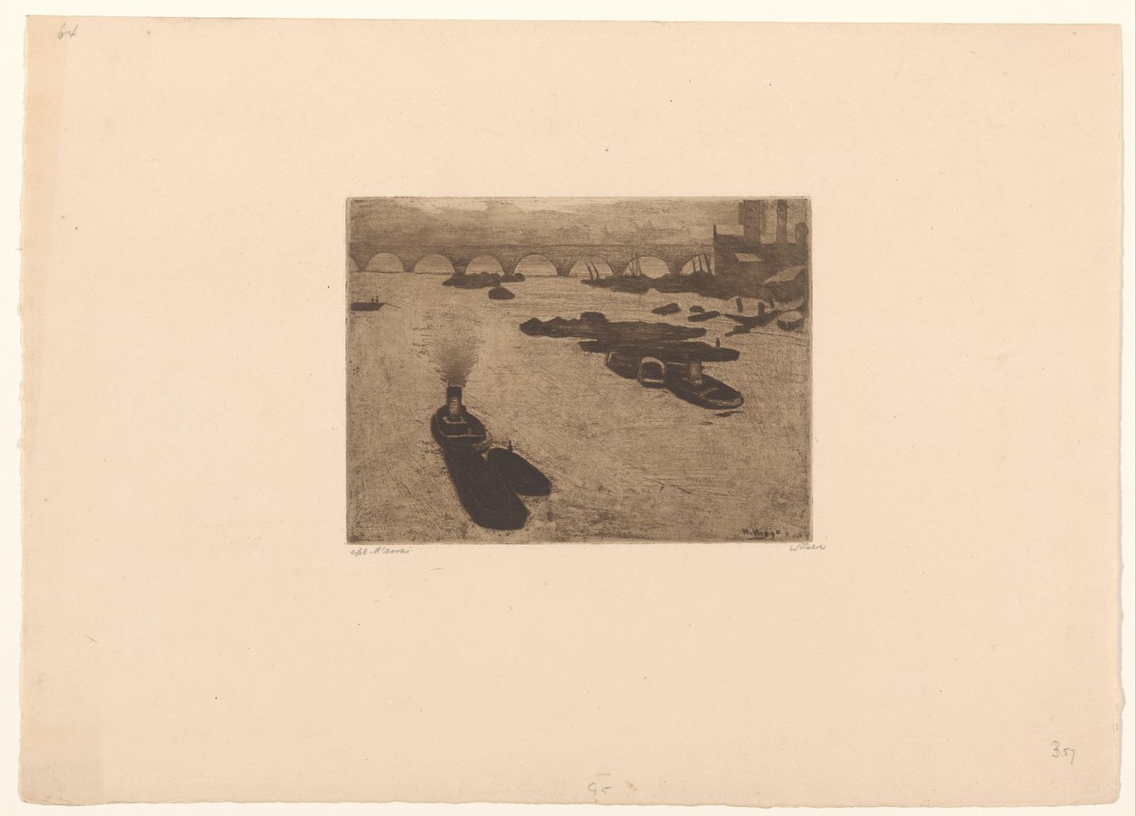 Hajók a Temzén Londonban alkotó: Willem Witsen (signed by artist)