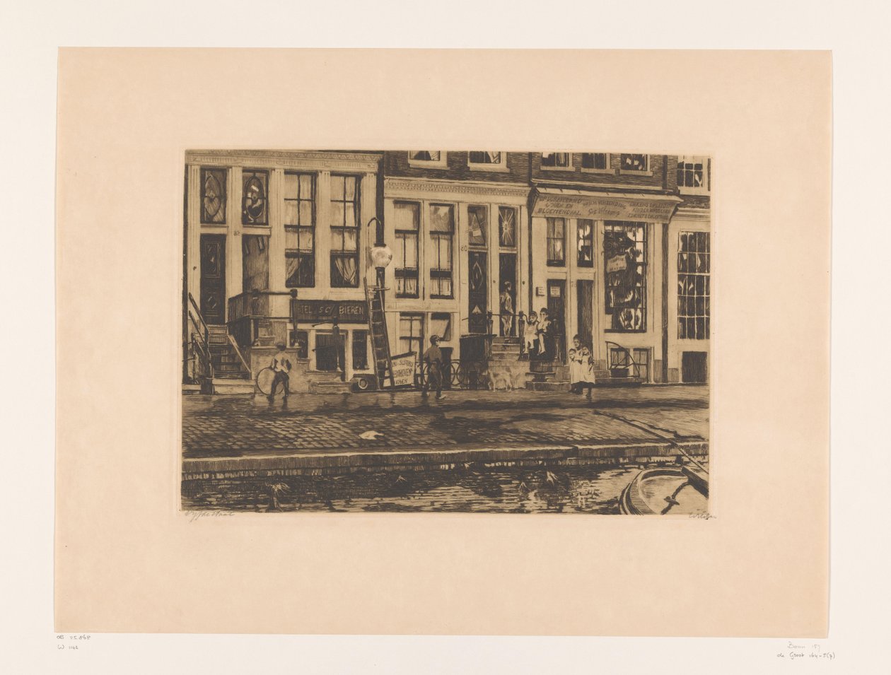 Kilátás az Oude Waalra Amszterdamban Oude Waal a Veltkamp nővérek mosási lehetőségeivel (eredeti cím) alkotó: Willem Witsen (signed by artist)