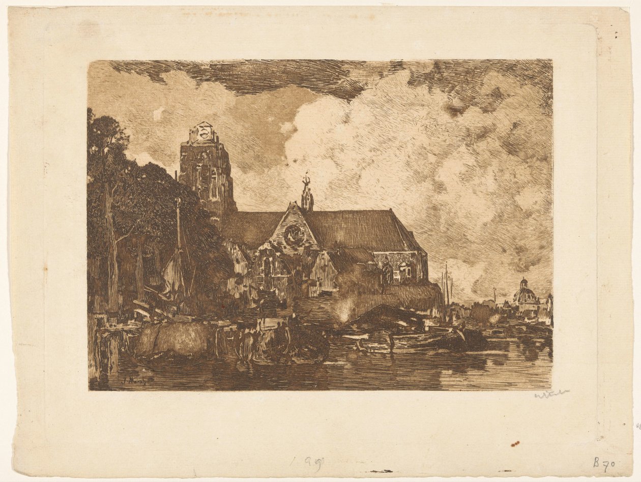 Kilátás a Grote Kerkre Dordrechtben alkotó: Willem Witsen (signed by artist)