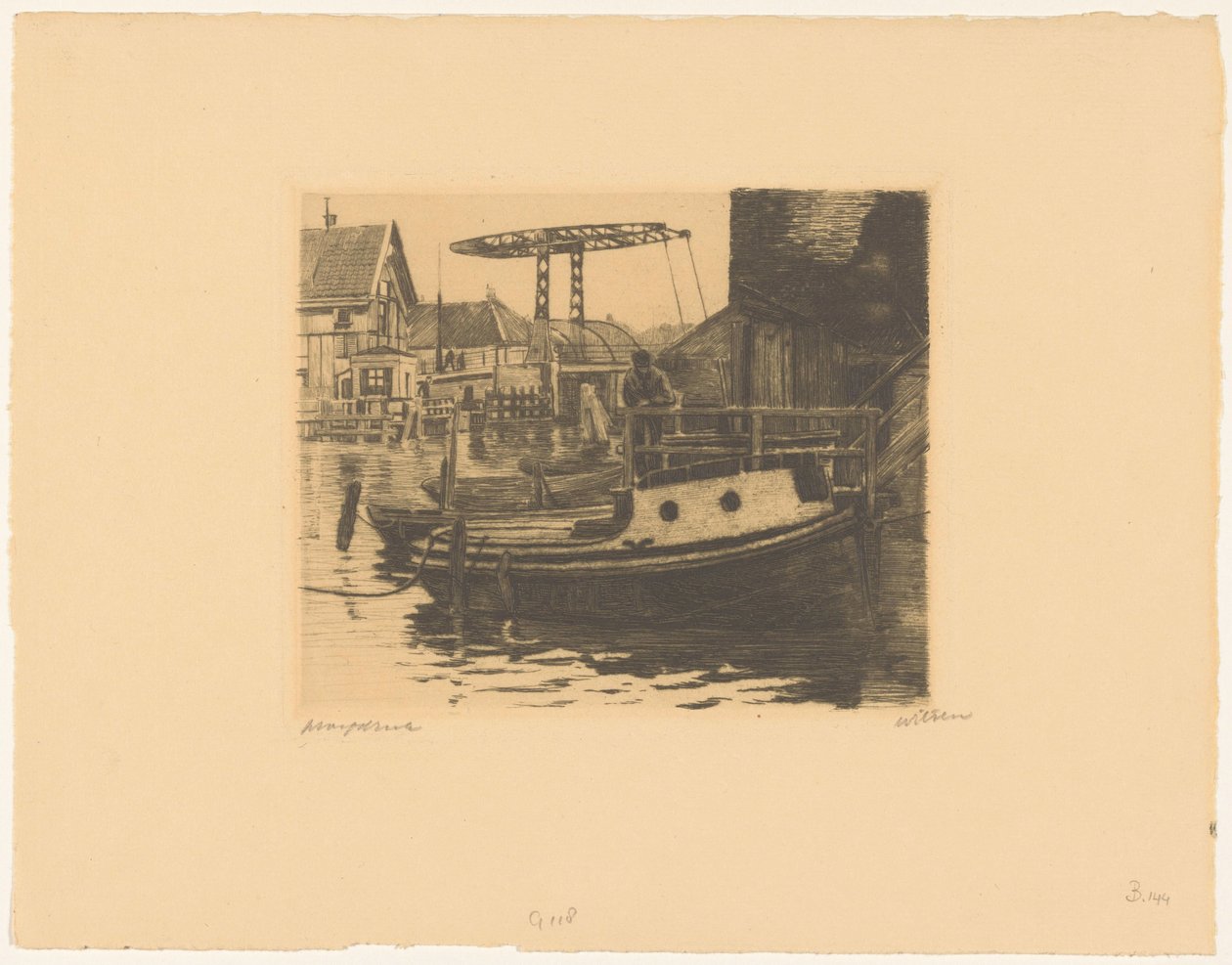 Kilátás a Kalkmarkt és a Gravenhekje közötti felvonóhídra Amszterdamban alkotó: Willem Witsen (signed by artist)
