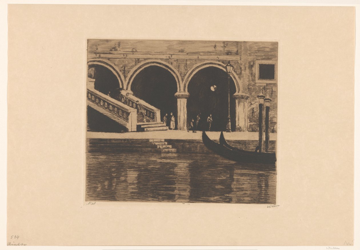 Kilátás a velencei Ponte di Rialto lépcsőjére Rialto (cím a tárgyon) alkotó: Willem Witsen (signed by artist)