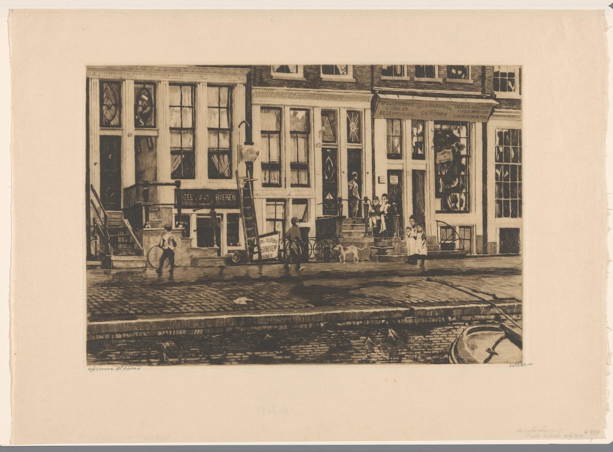 Kilátás a házakra az Oude Waal-on Amszterdamban Amsterdam Oude Waal (cím a tárgyon) alkotó: Willem Witsen (signed by artist)