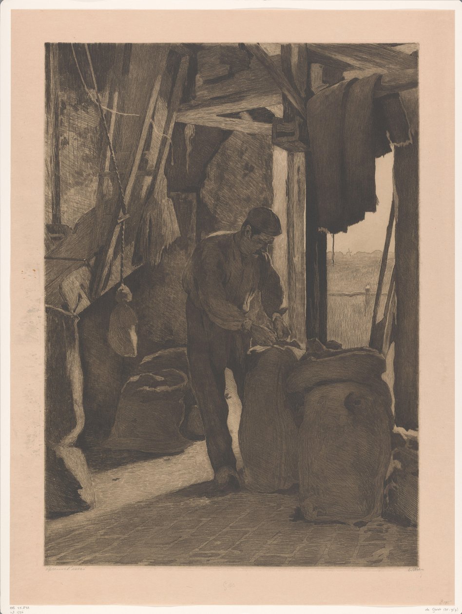 Miller a Wijk bij Duurstede-i kukoricamalmában bezár egy zacskót Molnár nyitott ajtóval (eredeti cím) alkotó: Willem Witsen (signed by artist)