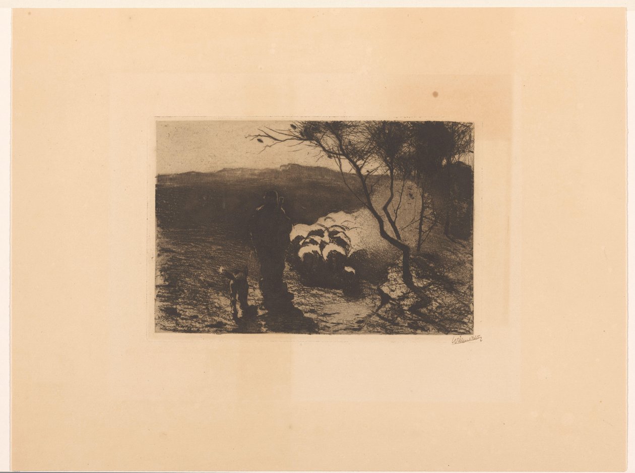 Pásztor kutyával a nyáj mögött alkotó: Willem Witsen (signed by artist)