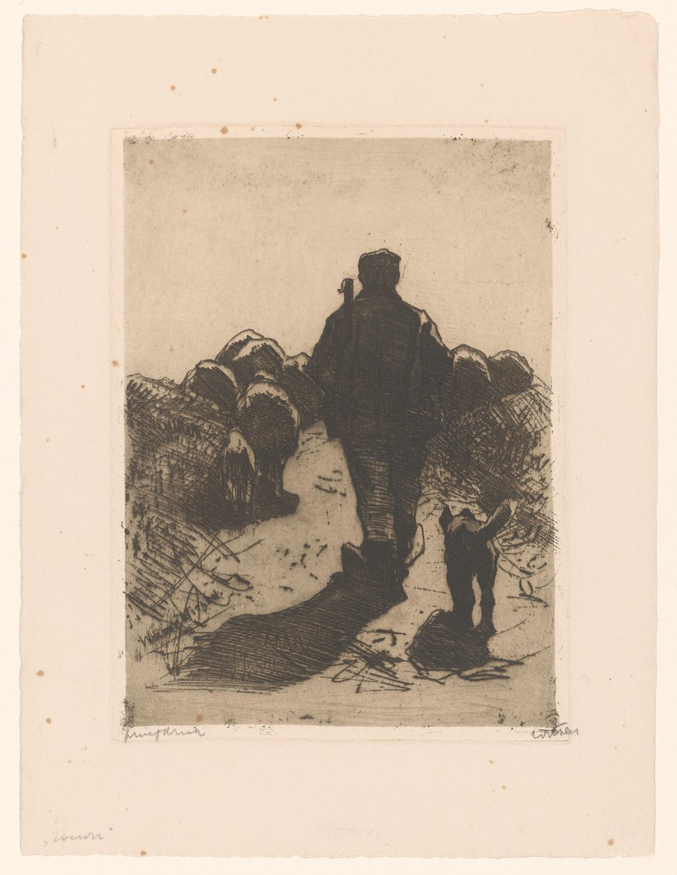 Pásztor kutyával a csordája mögött alkotó: Willem Witsen (signed by artist)