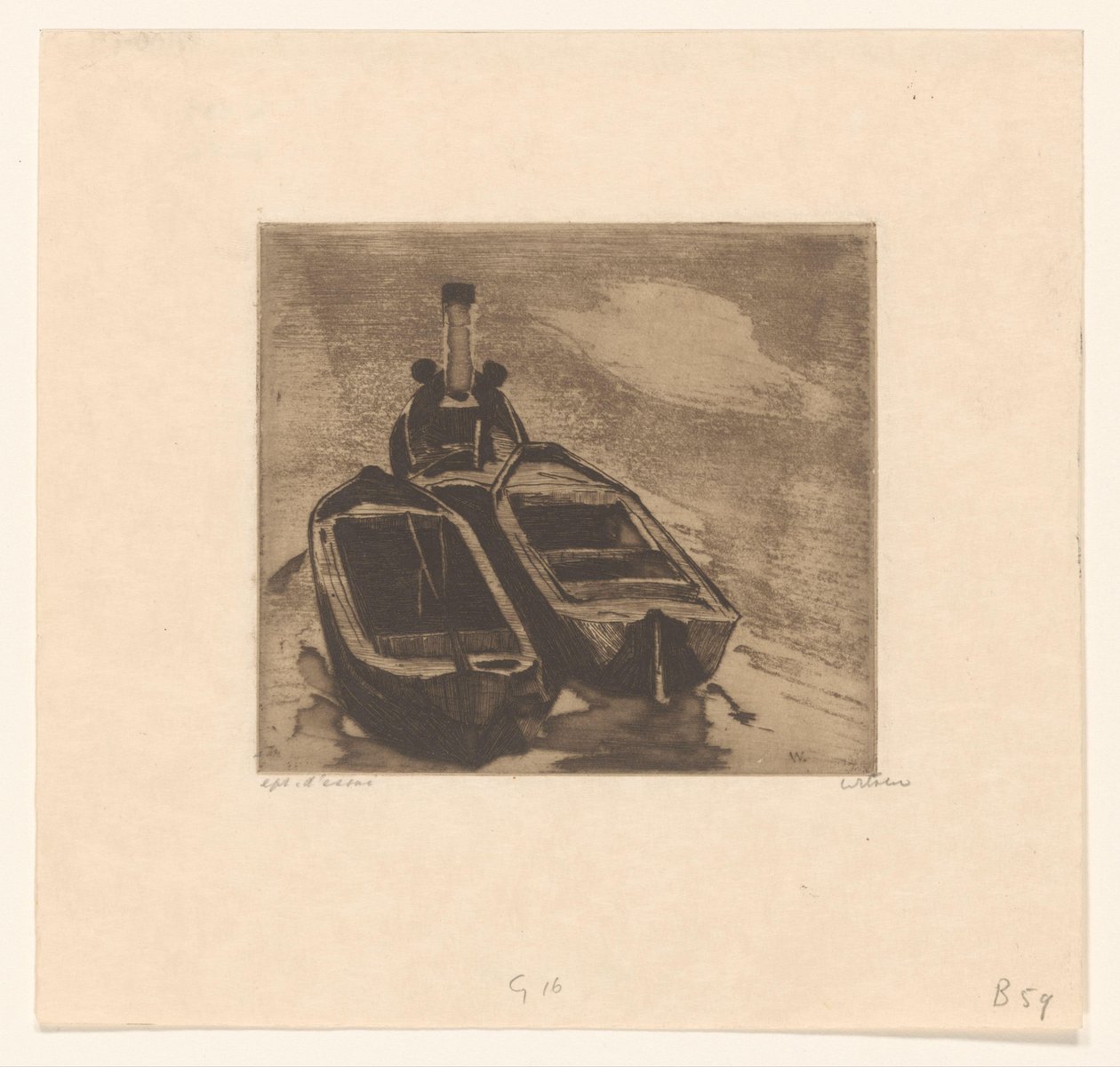 Vontató két bárkával alkotó: Willem Witsen (signed by artist)