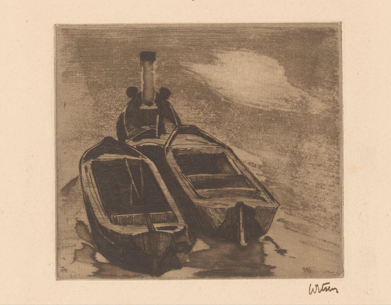 Vontató két bárkával alkotó: Willem Witsen (signed by artist)